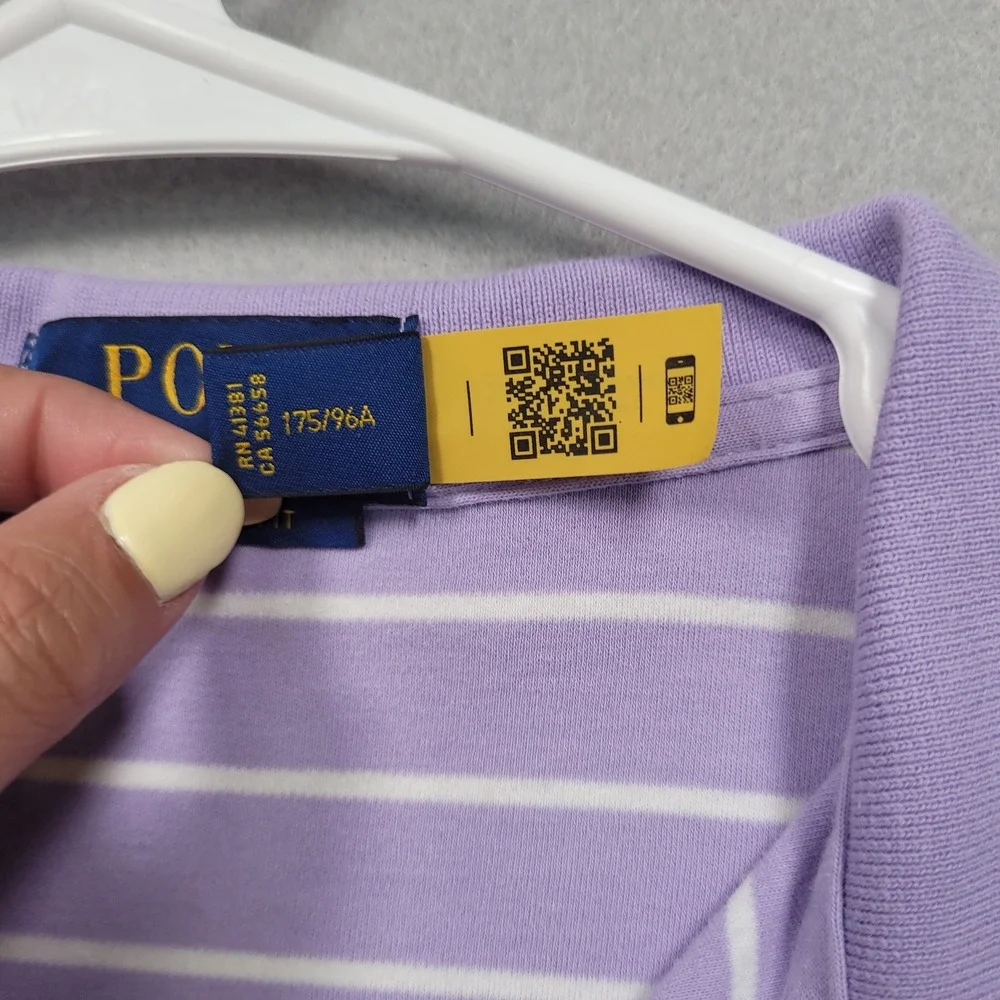 Polo Ralph Lauren Mens Medium Purple White Striped Short Sleeve Classic Fit Polo